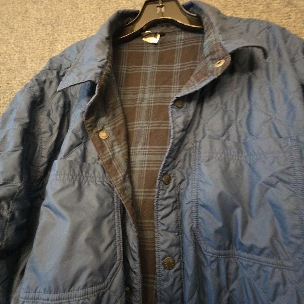 The North Face Jacket Mens XL Blue Plaid Quilted Reversible Flannel Shirt Snap